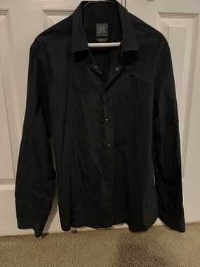 Armani Exchange Black Pinstripe Slim-Fit Dress Shirt